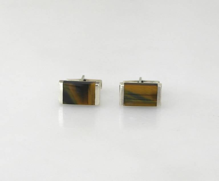 Enrique Ledesma Tiger Eye Sterling Silver Cufflinks