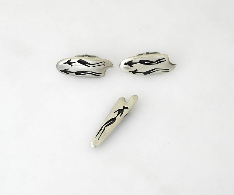 sterling silver cufflinks and tie clip set