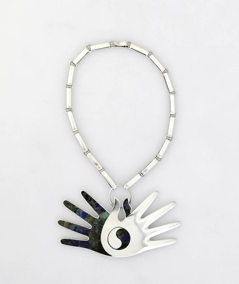 William Spratling Sterling Silver Crossed Hands Necklace