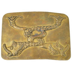 Vintage Hubert Harmon Brass Koi Fish Belt Buckle