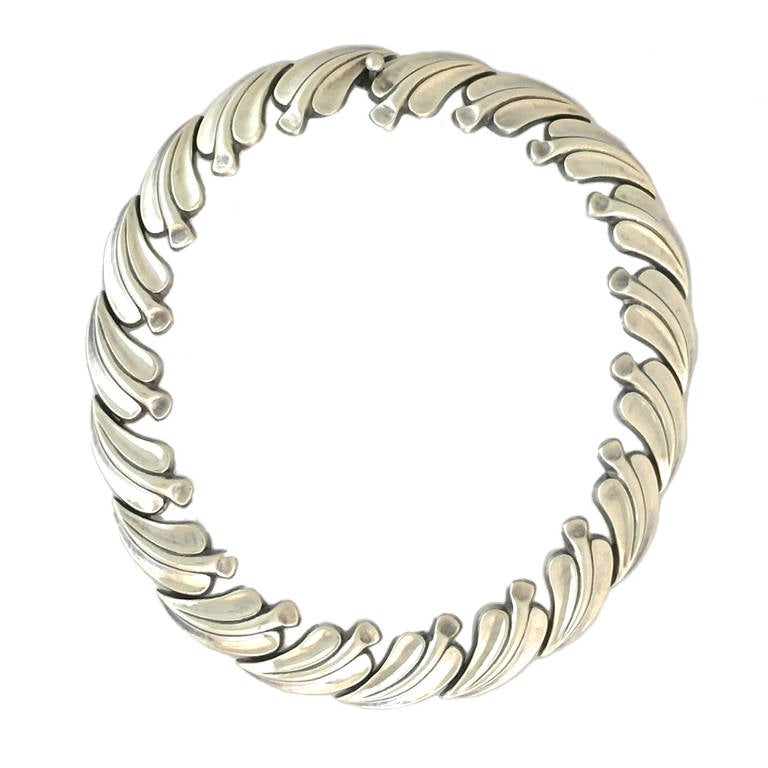 Antonio Pineda .970 Silver Leaf Motif Necklace For Sale