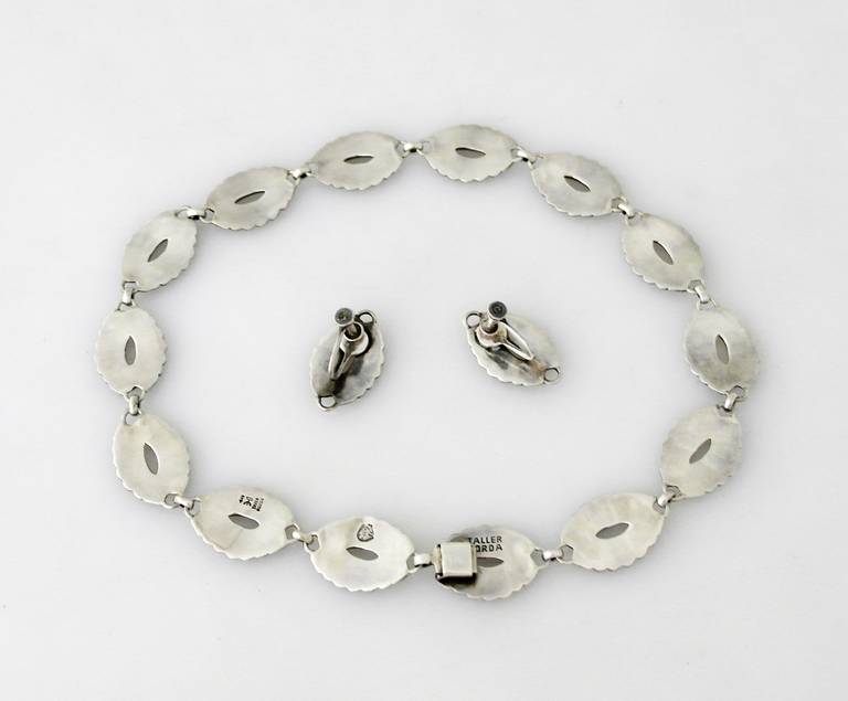 Hector Aguilar Sterling Silver Link Necklace and Earrings Set In Excellent Condition For Sale In New York, NY