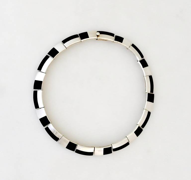 Antonio Pineda .970 Onyx Silver Choker Necklace 1955 Art Deco Style