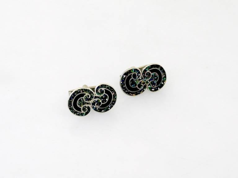 Margot De Taxco Enamel Sterling Silver Confetti Enamel Cufflinks 1950