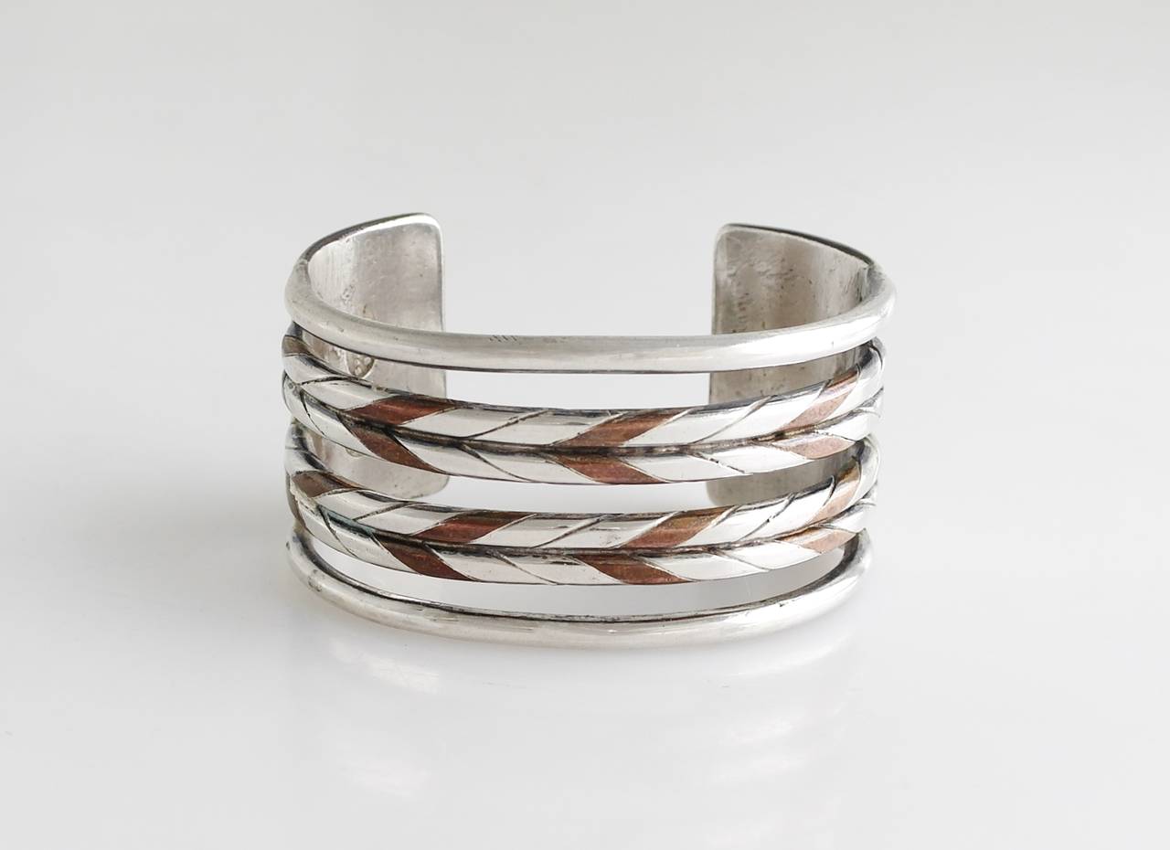 William Spratling Copper Sterling Silver Cuff Bracelet In Excellent Condition For Sale In New York, NY