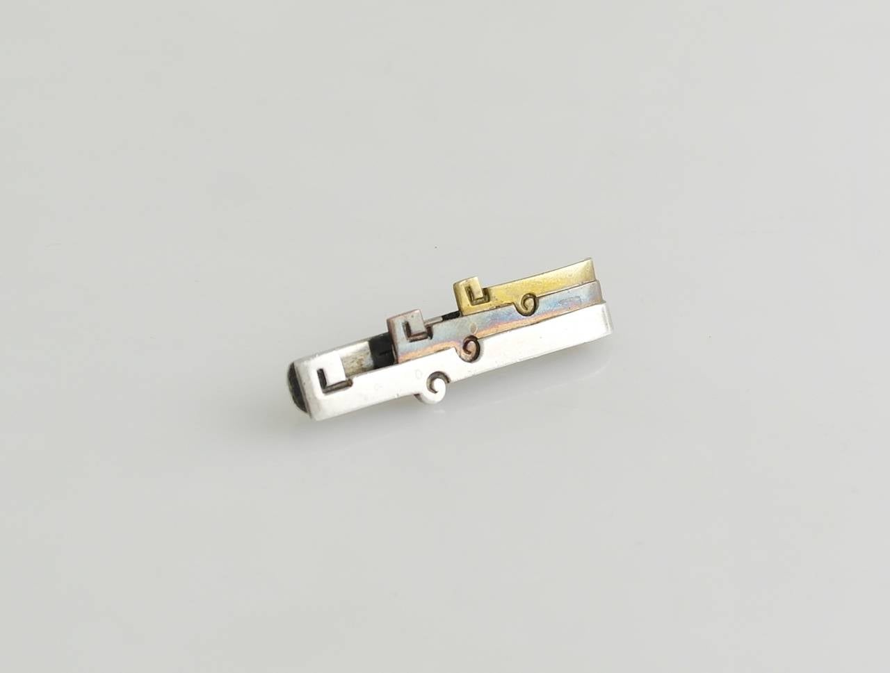 Antonio Pineda .970 Silver and Mixed Metals Tie Clip 1967 In Excellent Condition For Sale In New York, NY