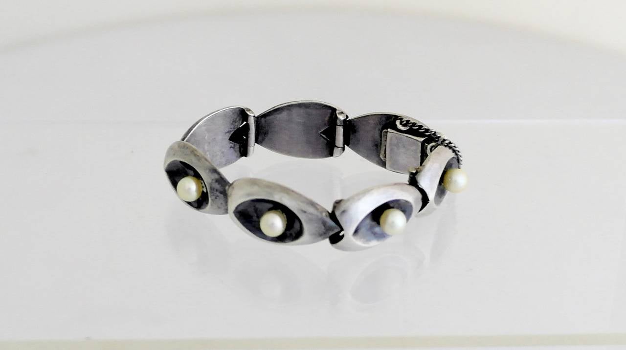 Women's Antonio Pineda .970 Silver and Pearls Bracelet For Sale