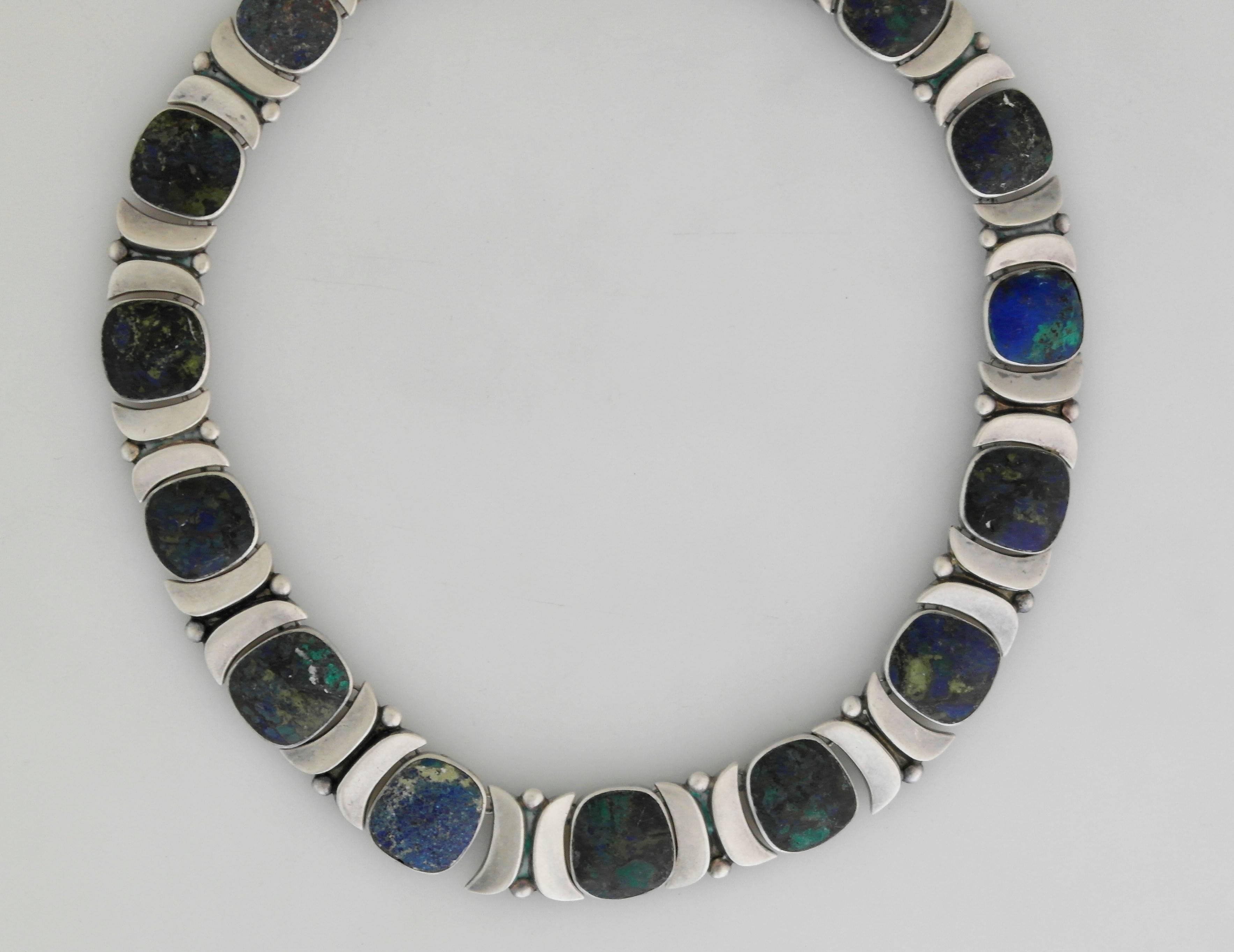 Sublime Felipe Martinez Piedra Y Plata Azurite Sterling Silver Necklace 1950 In Excellent Condition In New York, NY