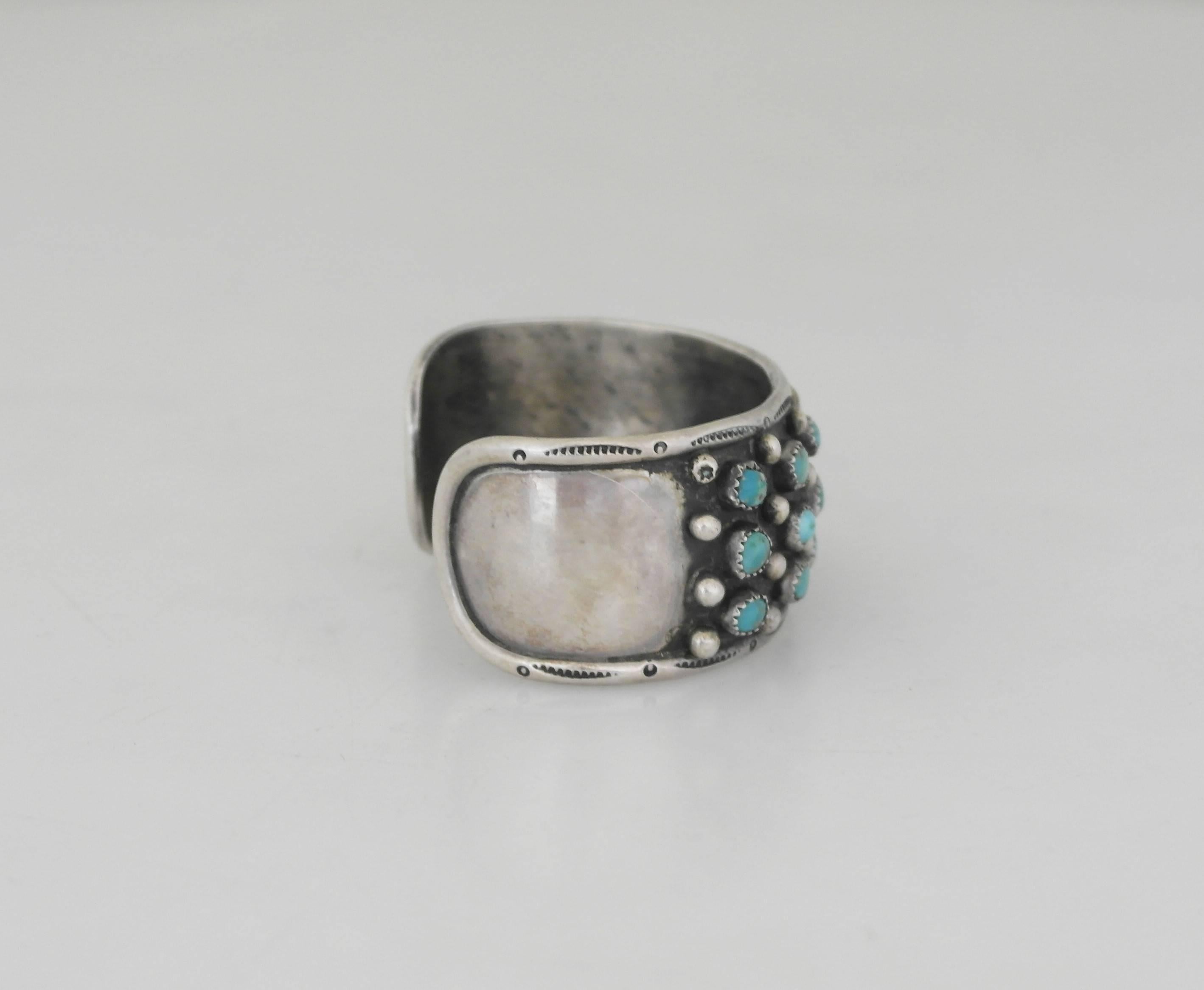 Roger Skeets Native American Turquoise Sterling Silver Cuff Bracelet In Excellent Condition In New York, NY