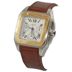 Cartier Yellow Gold and Stainless Steel Santos 100 Chonograph Wristwatch