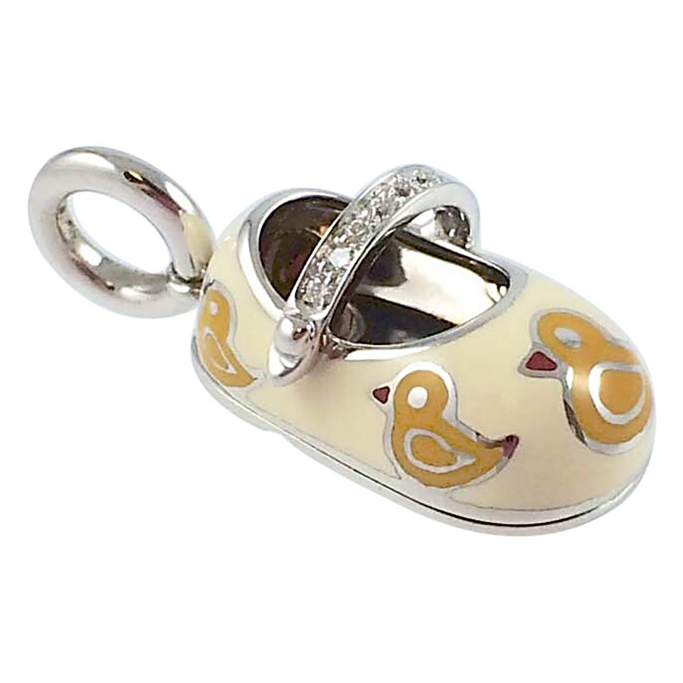 Aaron Basha Enamel Diamond Gold Duck Baby Shoe Charm