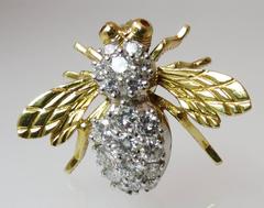 Rosenthal Diamond Gold Bee Pin with Ruby Eyes