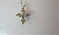 Cassis 18K Yellow Gold and Diamond Cross Pendant Suspended from 18 Chain