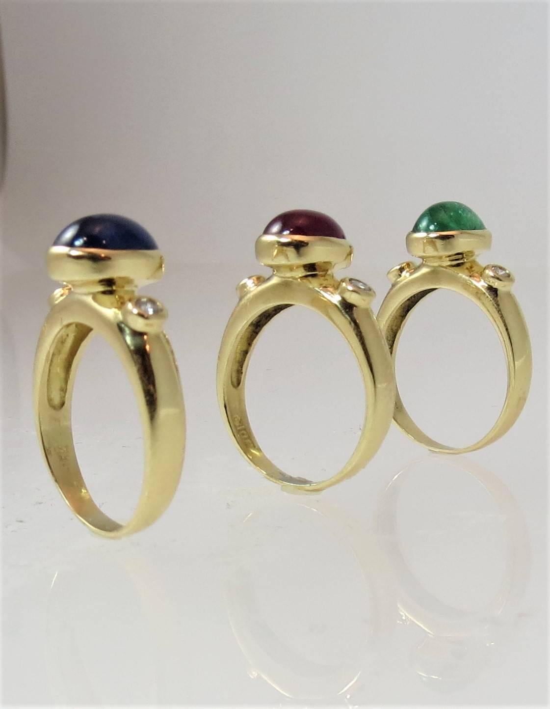 Set aus drei Edelstein-Diamant-Gold-Ringe (Zeitgenössisch) im Angebot