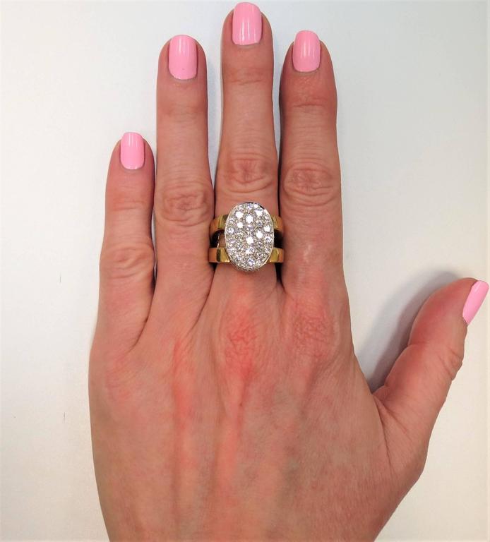 Wide Diamond Gold Oval Shape Split Shank Ring For Sale at 1stDibs ...