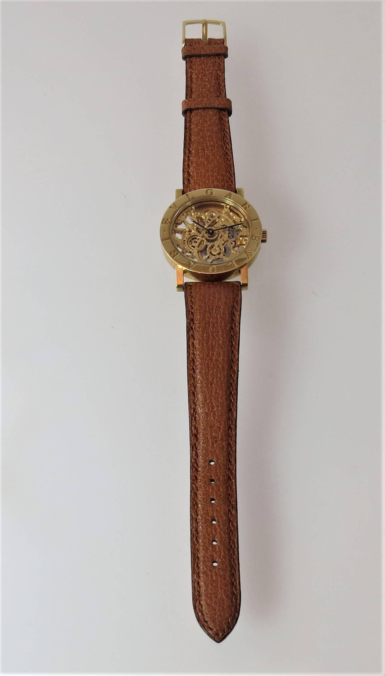 Contemporary Bulgari Yellow Gold Automatic Skeleton Case Wristwatch