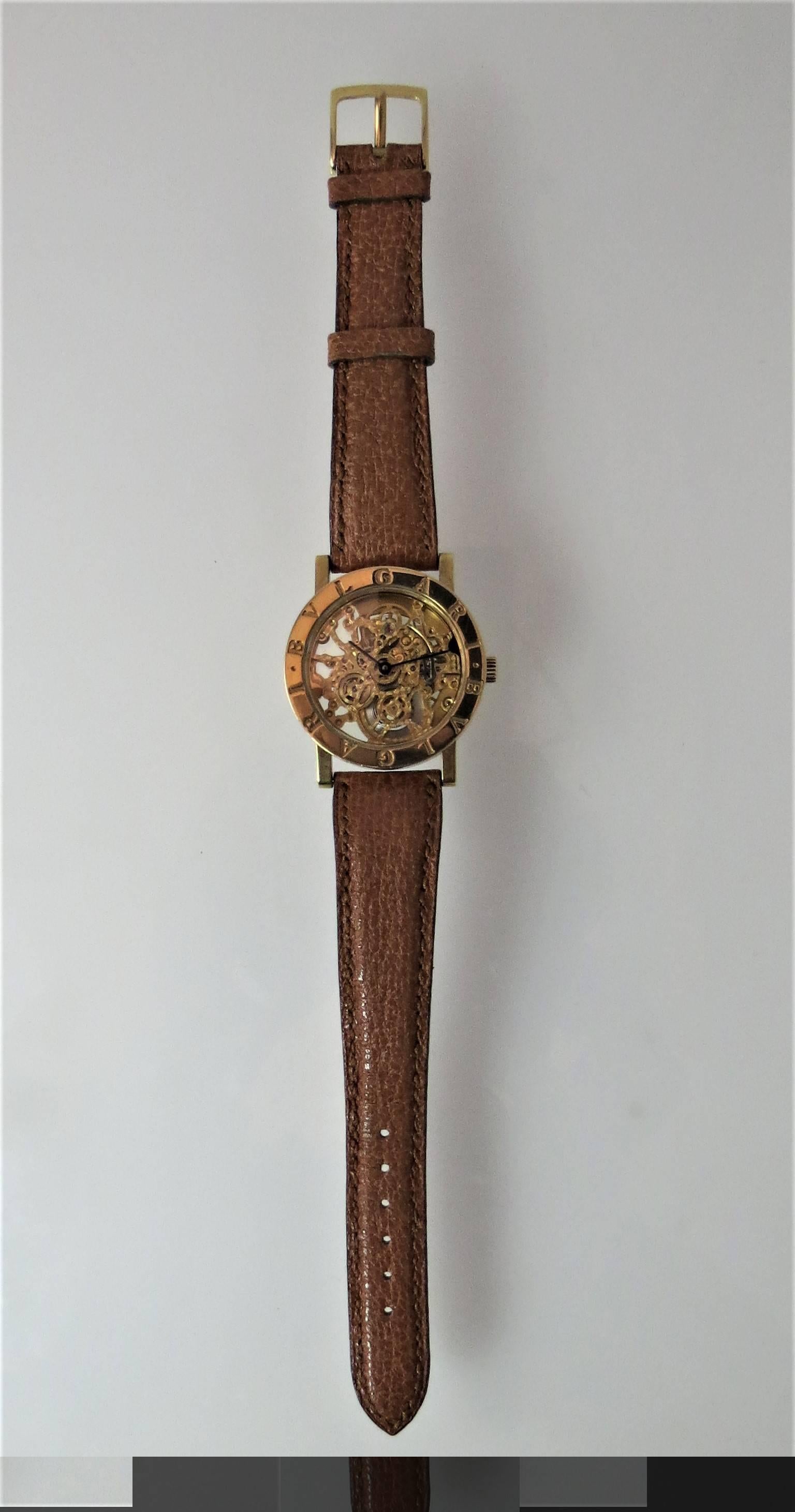 Women's or Men's Bulgari Yellow Gold Automatic Skeleton Case Wristwatch
