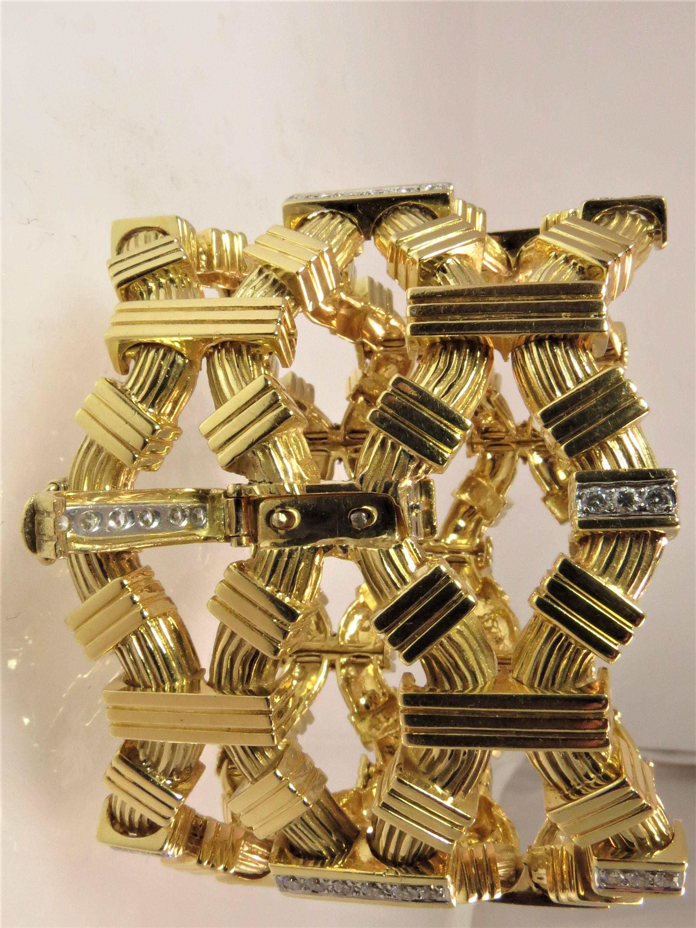 Contemporary Montreaux Wide Diamond Yellow Gold Platinum Bracelet