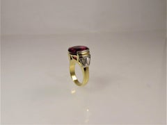 Susan Berman 18 Karat Yellow Gold and Platinum Ring with Rubellite and Diamonds