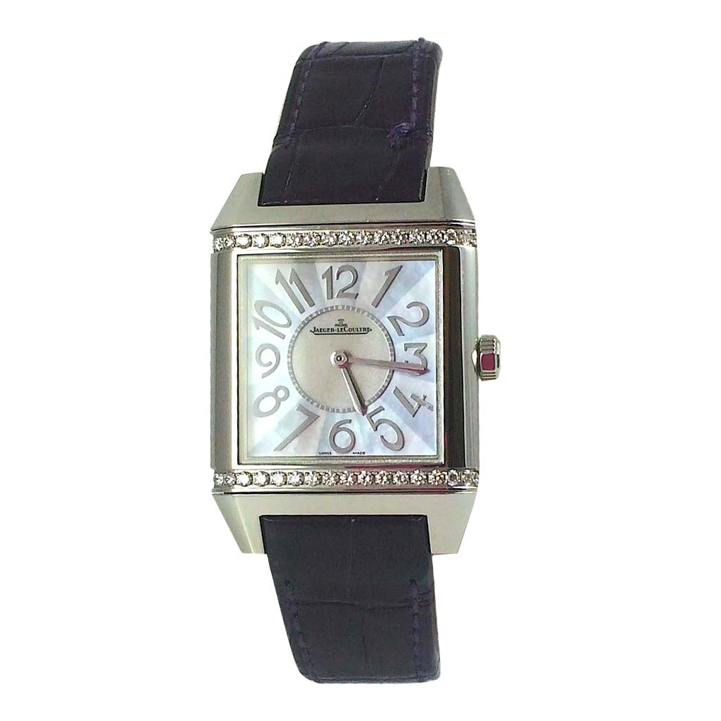 Jaeger Le Coultre Lady's Stainless Steel Diamond Squadra Reverso Wristwatch