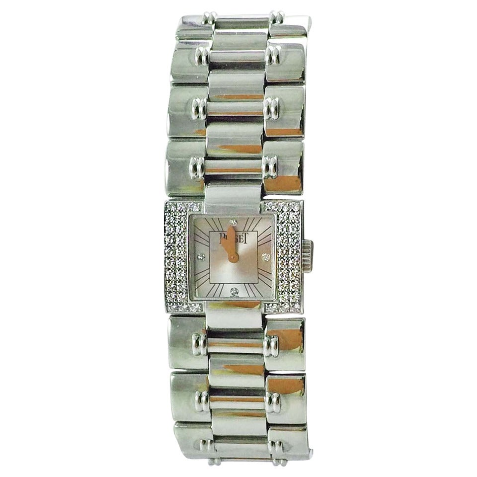 Piaget Lady's White Gold Diamond Square Dancer Quartz Bracelet Wristwatch