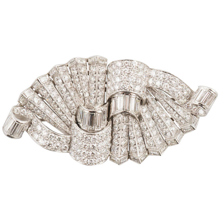 Platinum and Diamond Art Deco Double Clip Pin with Removable Frame For Sale