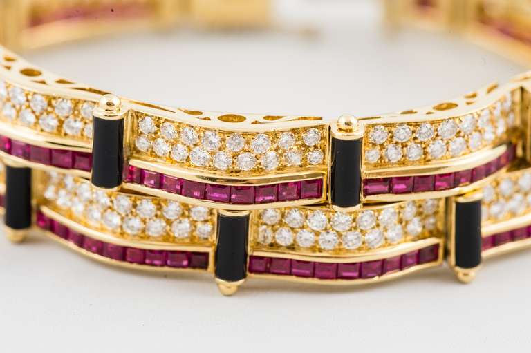 Picchiotti Ruby, Diamond Onyx Gold Bracelet In Excellent Condition For Sale In Chicago, IL