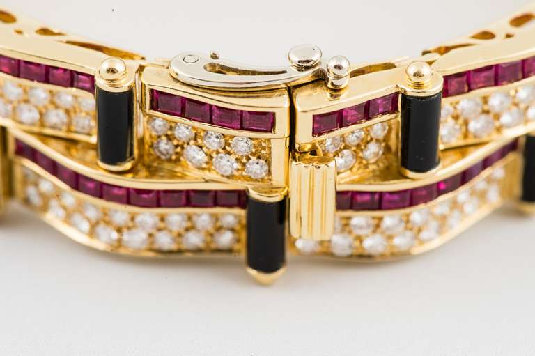 Women's Picchiotti Ruby, Diamond Onyx Gold Bracelet For Sale