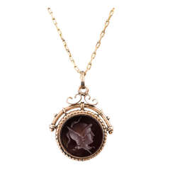 Antique Rose Gold Carved Carnelian and Onyx Intaglio Pendant