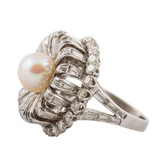 Diamond, Pearl And Platinum Cocktail Ring 7