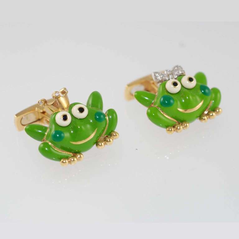 Aaron Basha Enamel Frog Cufflinks For Sale at 1stDibs | frog prince ...