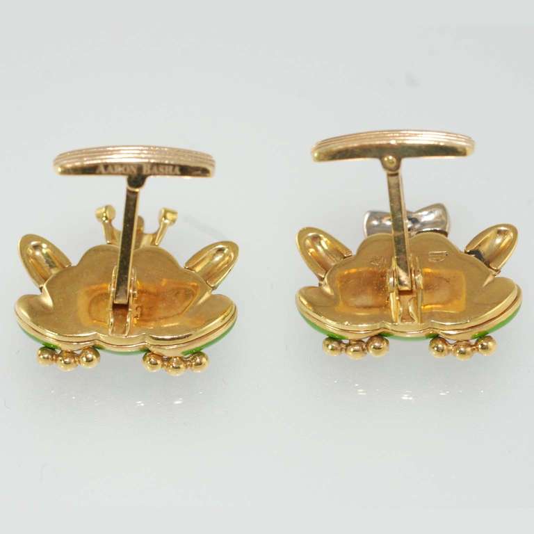 Aaron Basha  Enamel Frog Cufflinks In Excellent Condition For Sale In Chicago, IL