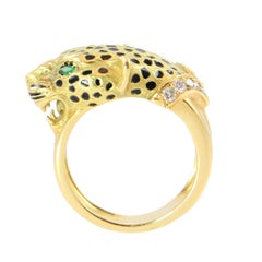 Enamel Emerald Diamond Gold Leopard Cocktail Ring