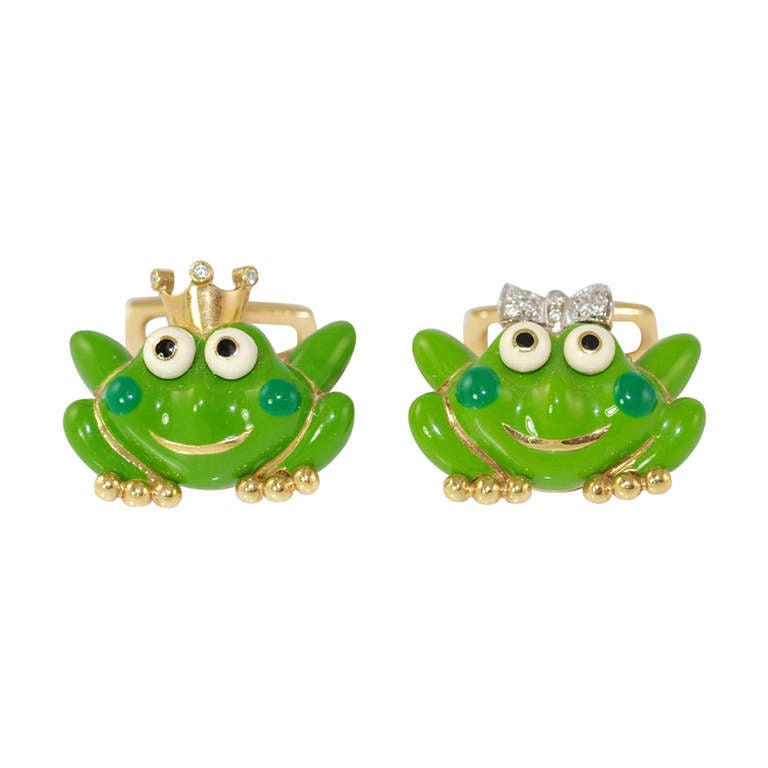 Aaron Basha Enamel Frog Cufflinks For Sale at 1stDibs | frog prince ...