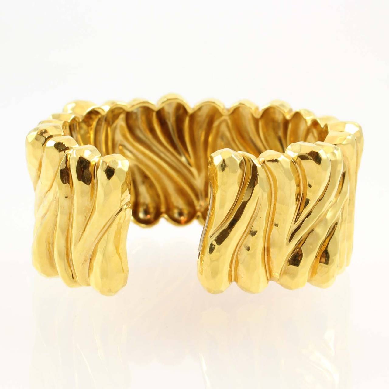 Henry Dunay Gold Hinged Faceted Cuff Bracelet In New Condition In Chicago, IL