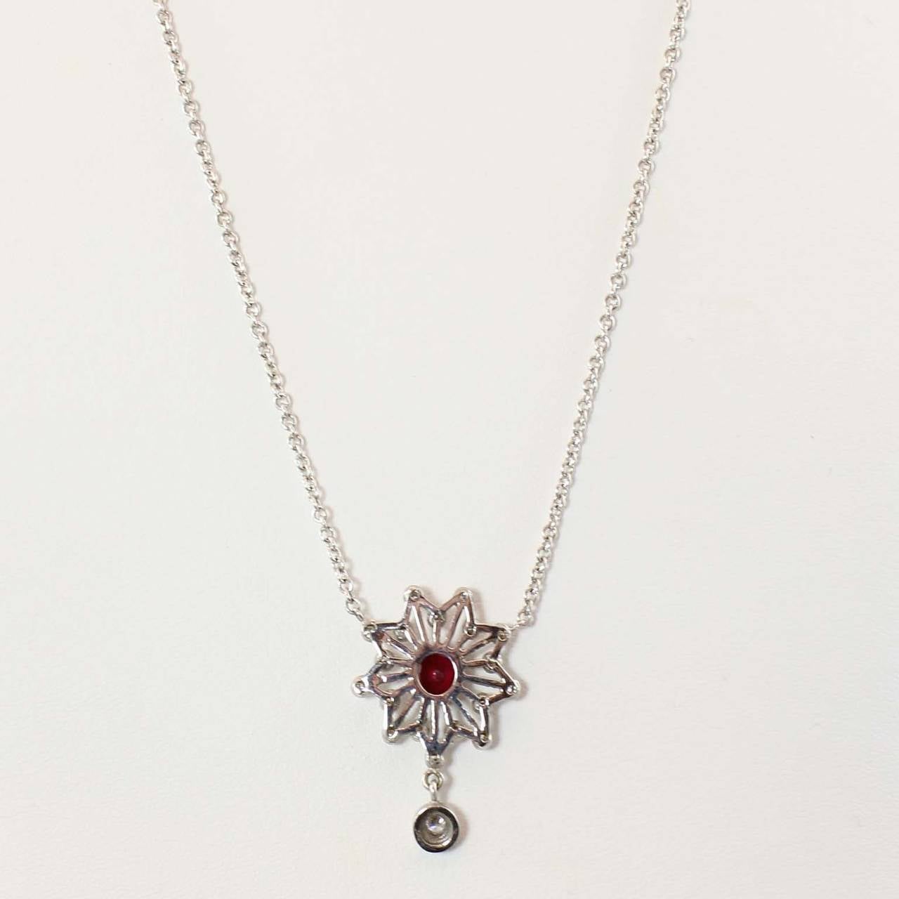 Doris Panos Lucia Collection Ruby Diamond Gold Star Drop Pendant In New Condition For Sale In Chicago, IL