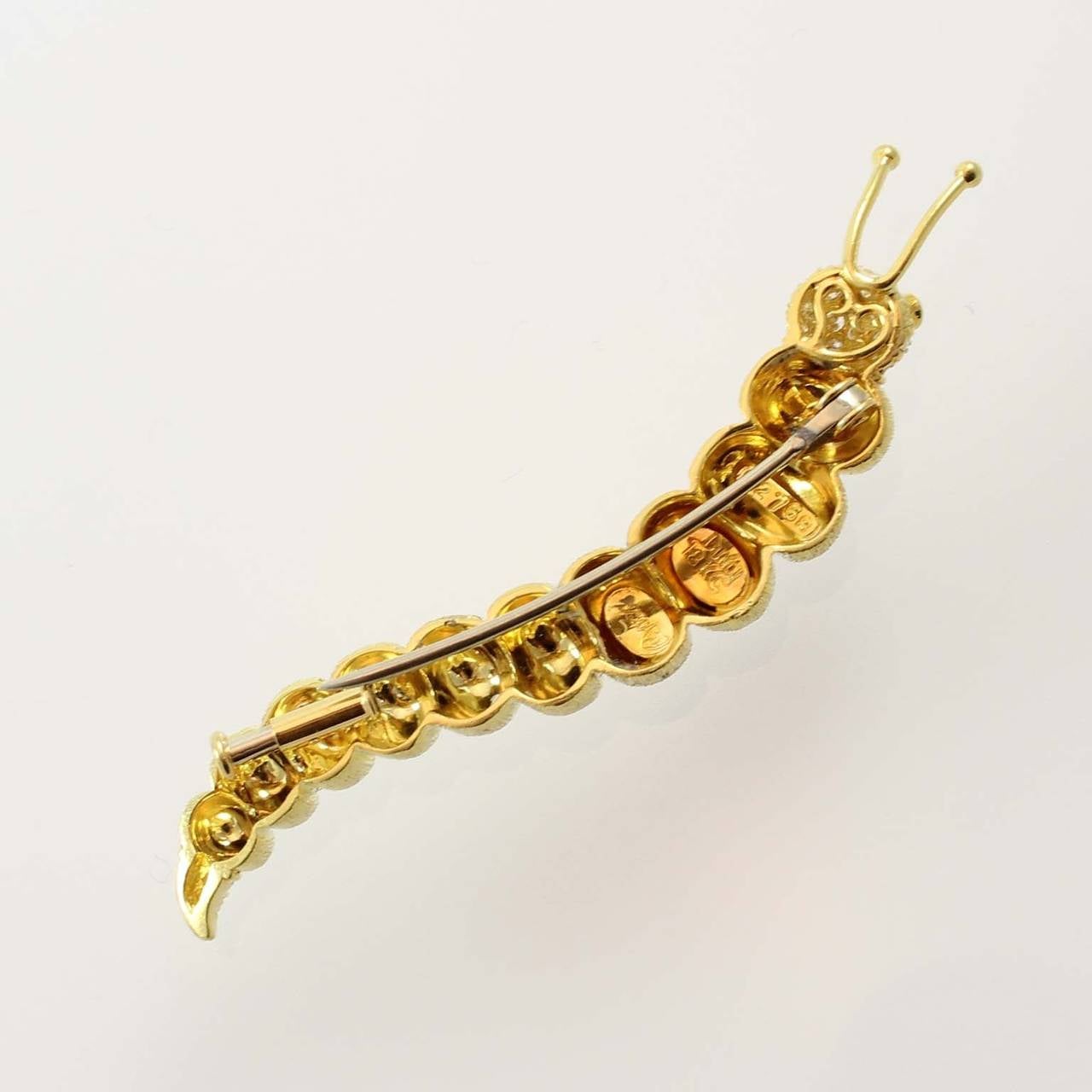 Henry Dunay Pave Diamond Gold Caterpillar Pin In New Condition In Chicago, IL