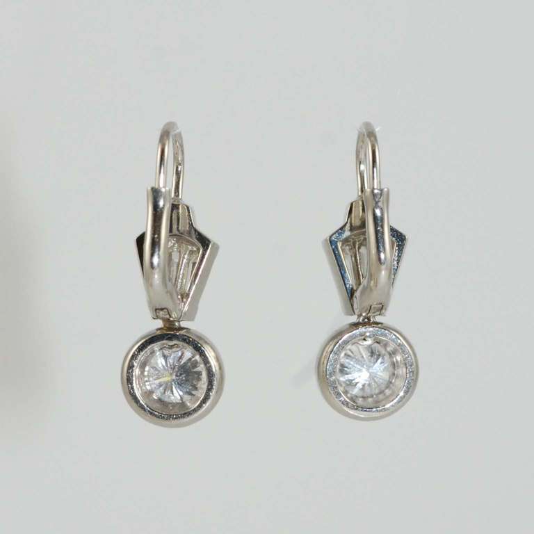 Contemporary Diamond Platinum Wire Drop Earrings