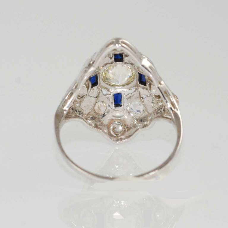 Art Deco 1920s Filigree Sapphire Diamond Ring