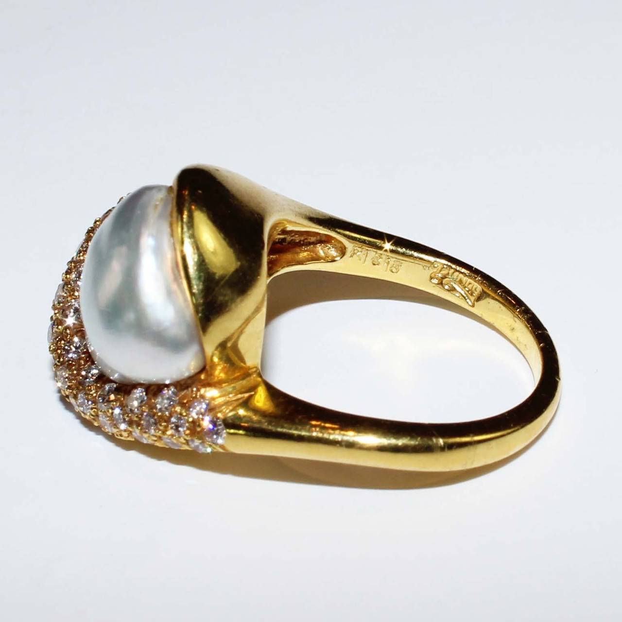 Henry Dunay Natural Pearl Diamond Gold Cocktail Ring In Excellent Condition In Chicago, IL