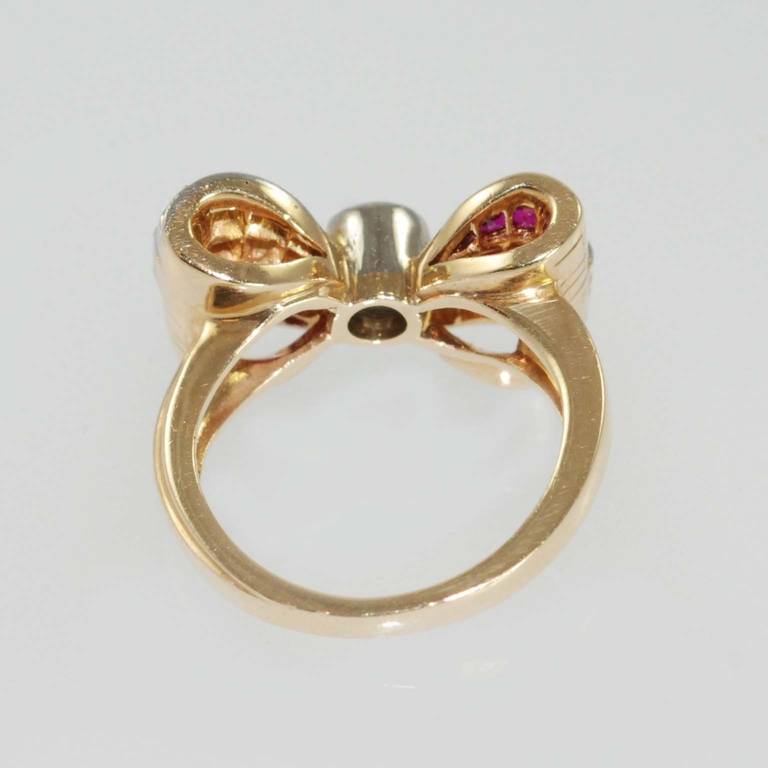 1940er Rubin-Diamant-Gold-Bogen-Design-Ring Damen