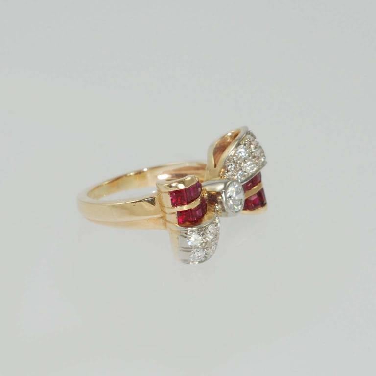 1940er Rubin-Diamant-Gold-Bogen-Design-Ring 1