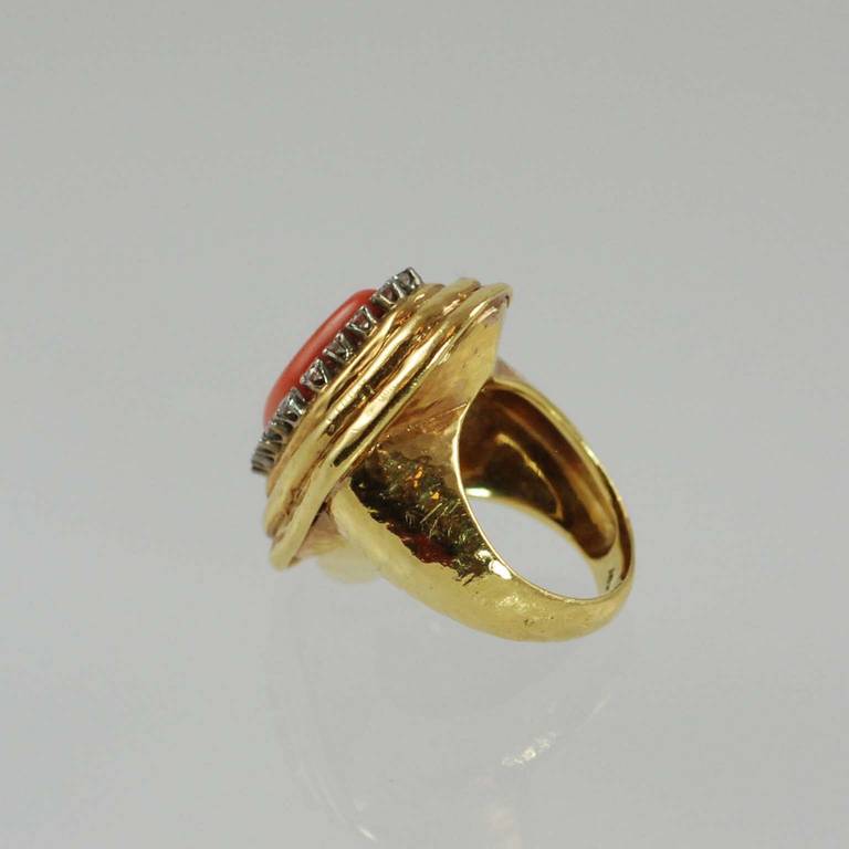 Charles Turi Salmon Coral Diamond Ring In Excellent Condition In Chicago, IL