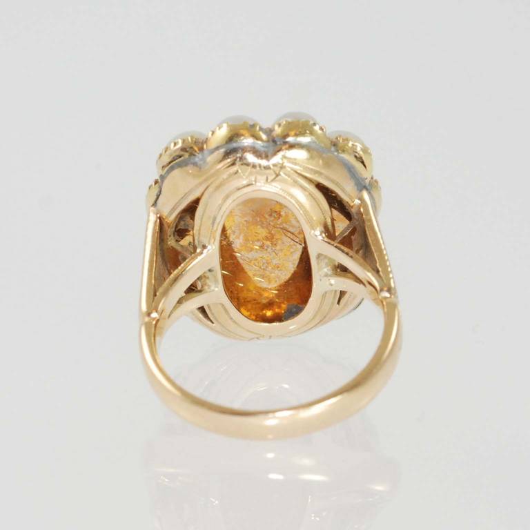 Old European Cut Victorian Pearl Black Enamel Diamond Gold Ring