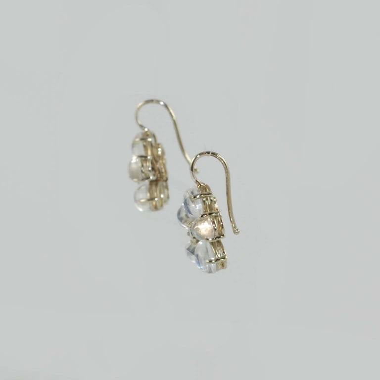 Moonstone Diamond White Gold Flower Design Drop Earrings at 1stDibs