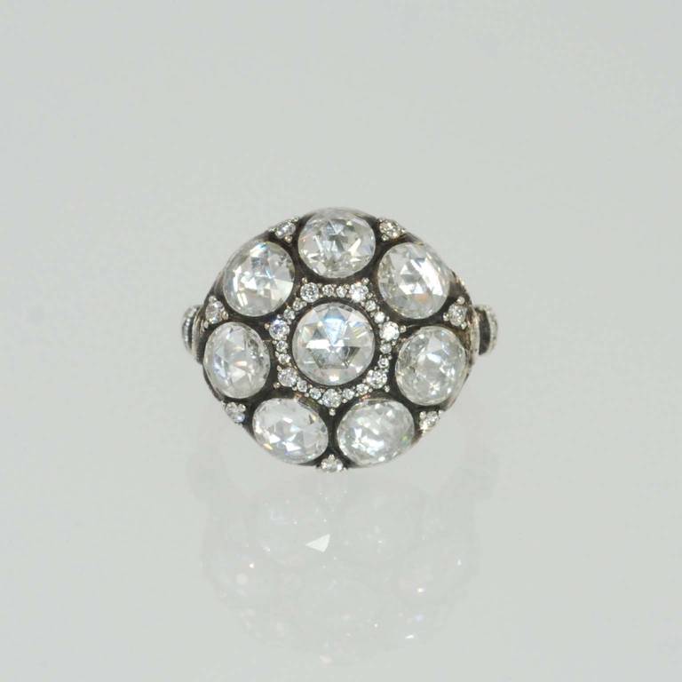 Rose Cut Diamond Flower Cluster Ring