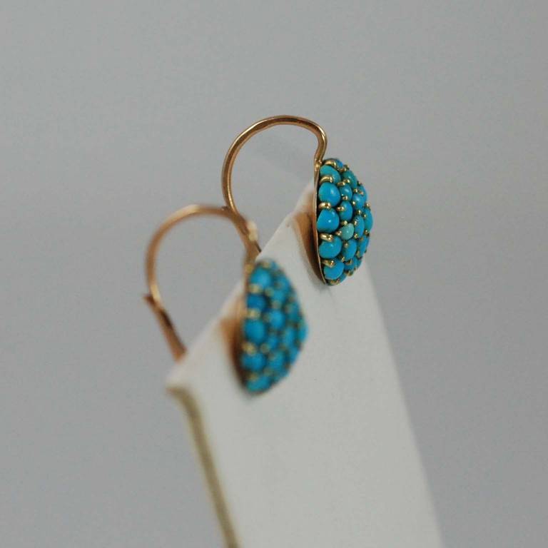 Victorian Turquoise Yellow Gold Drop Earrings In Excellent Condition In Chicago, IL