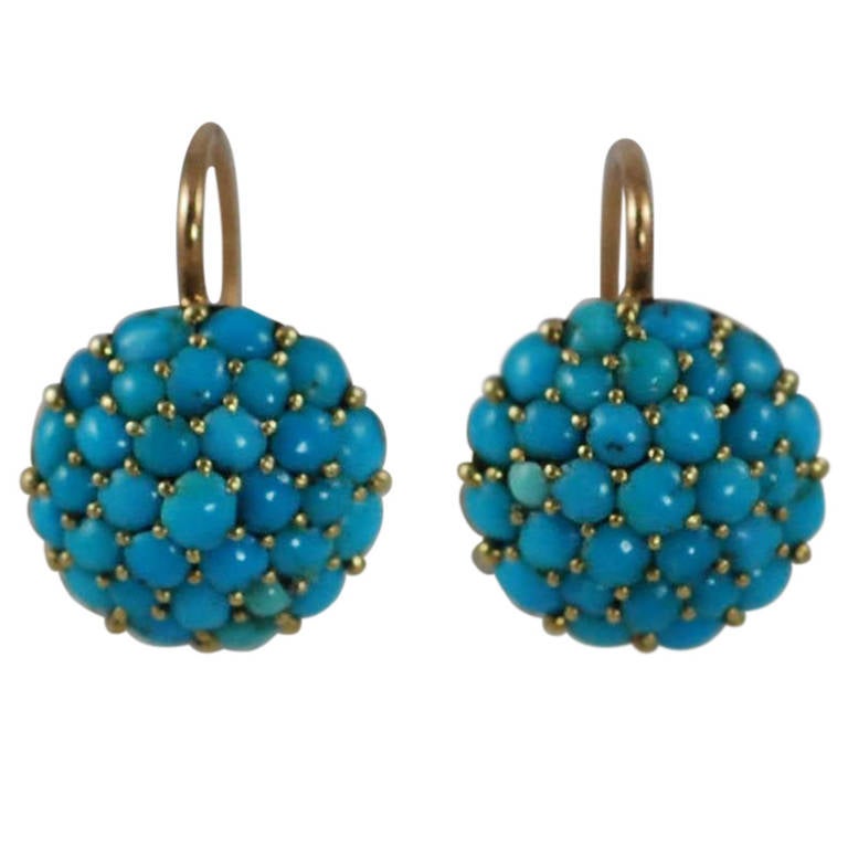 Victorian Turquoise Yellow Gold Drop Earrings