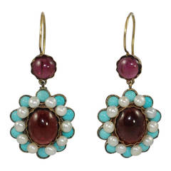 Victorian Pearl Turquoise Garnet Earrings