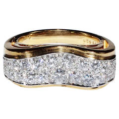 Oscar Heyman Yellow Gold and Platinum Diamond "Wave" Ring